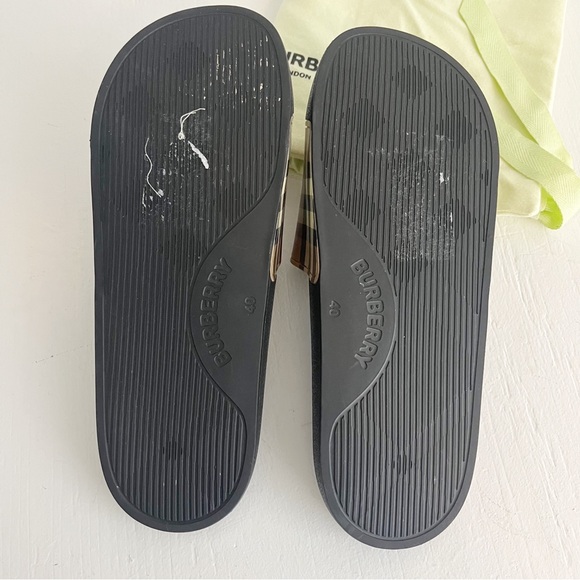 Burberry Furley Vintage Check Logo Pool Slide Sandals Size 10 Archive Beige - Picture 6 of 8